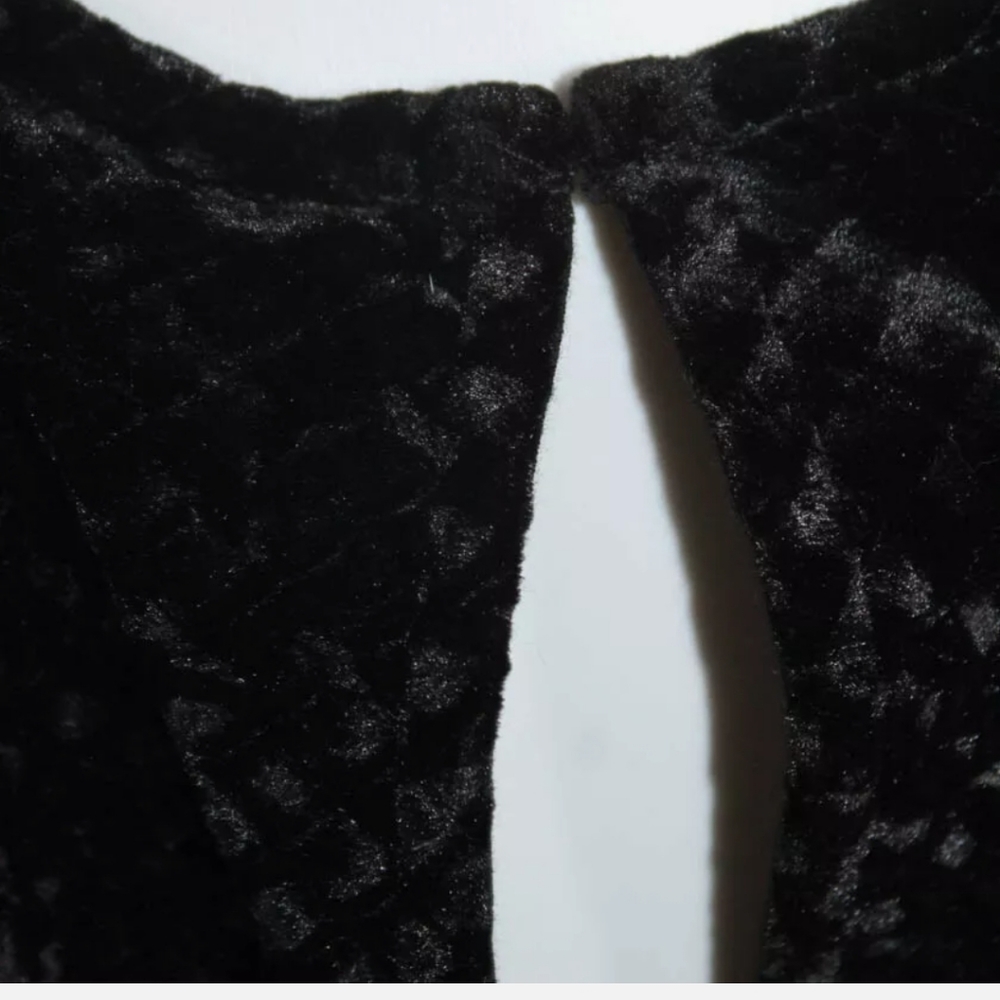 Burnout velvet black puff sleeve dress 6 S M cy - Picture 6 of 8